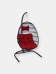Sunnydaze Julia Hanging Egg Chair with Red Cushion and Stand - 76 Inches Tall - Red