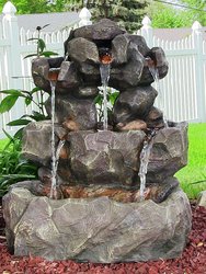 Sunnydaze Layered Rock Waterfall Fountain with LED Lights - 32 in