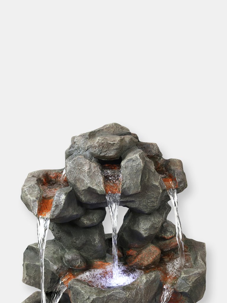 Sunnydaze Layered Rock Waterfall Fountain with LED Lights - 32 in