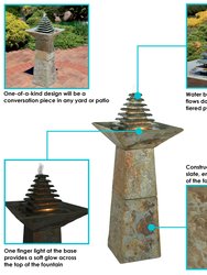 Sunnydaze Layered Slate Pyramid Water Fountain with LED Lights - 40 in