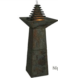 Sunnydaze Layered Slate Pyramid Water Fountain with LED Lights - 40 in