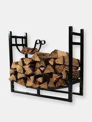 Sunnydaze Log Rack and Kindling Holder 30" Steel with Black Finish Wood Storage