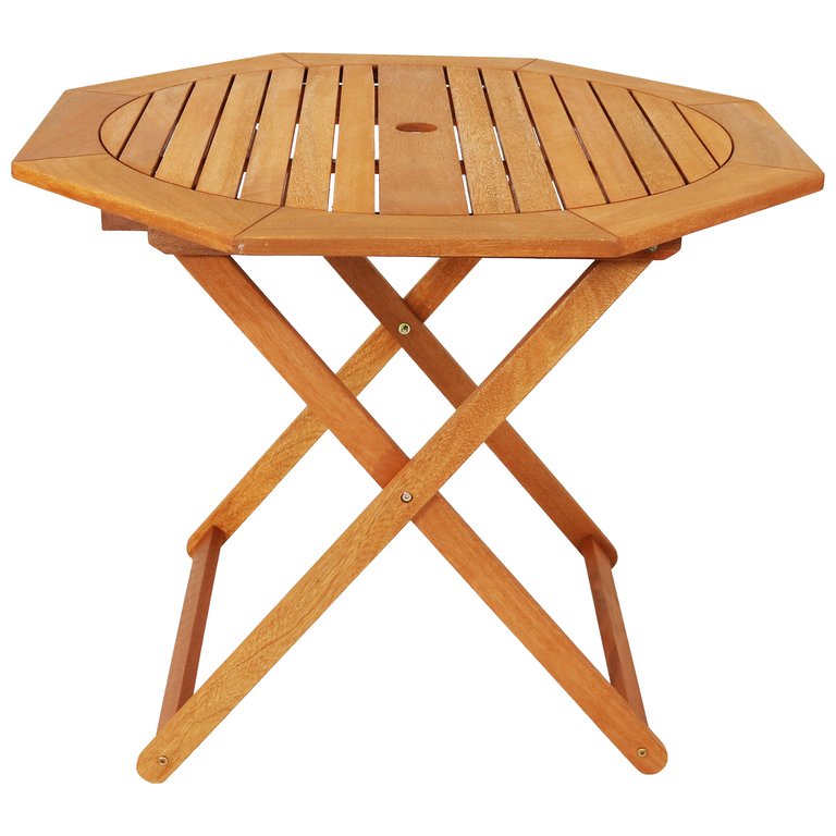 Sunnydaze Meranti Wood Folding Octagon Patio Dining Table - Brown