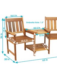 Sunnydaze Meranti Wood Patio Jack-and-Jill Chairs with Attached Table