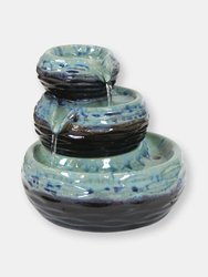 Sunnydaze Modern Textured Bowls Ceramic Indoor 3-Tier Water Fountain - 7 in - Blue