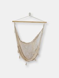 Sunnydaze Natural Color Large Hanging Mayan Mexican Rope Hammock Swing Chair - Cream