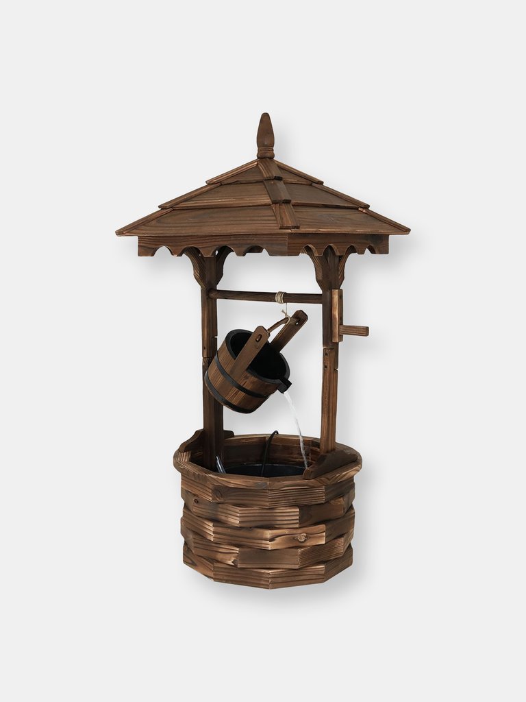 Sunnydaze Old-Fashioned Wood Wishing Well Water Fountain with Liner - 48 in - Brown