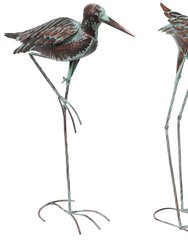 Sunnydaze Patina Crane Set of 2 Outdoor Metal Garden Statues - 29.5 in - Brown