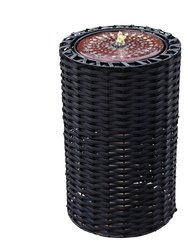 Sunnydaze Plastic Wicker Cylinder Water Fountain with LED Lights - Black