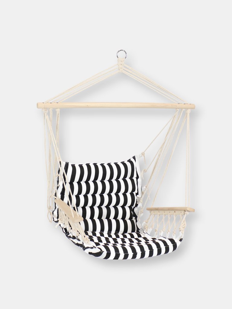 Sunnydaze Polycotton Padded Hammock Chair with Spreader Bar - Stripes - Black