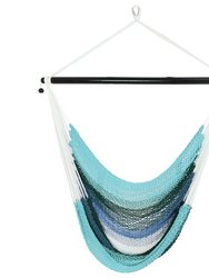 Sunnydaze Polyester Rope Hammock Chair with Cushions - Lagoon Stripes - Light Blue