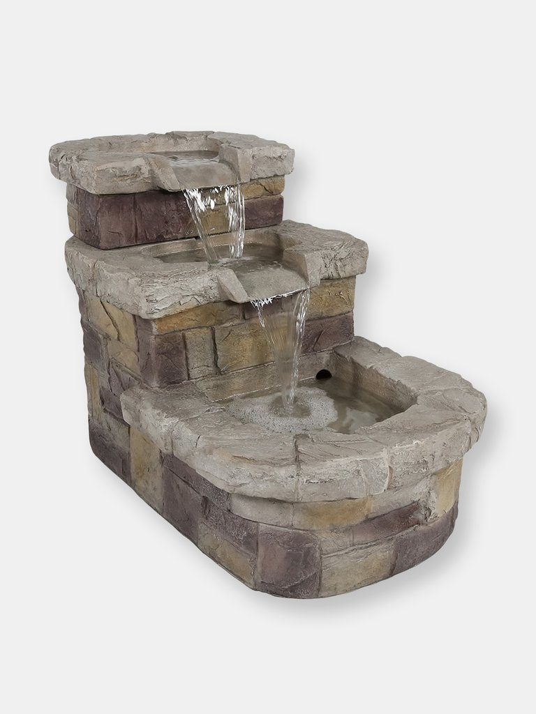 Sunnydaze Polyresin 3-Tiered Brick Steps Outdoor Water Fountain - 21 in - Light Grey