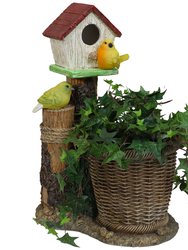 Sunnydaze Polyresin Bird House Planter Statue With Solar Lighted Birds