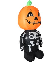 Sunnydaze Pumpkin Head Skeleton Halloween Inflatable Yard Decoration - 4 ft - Black