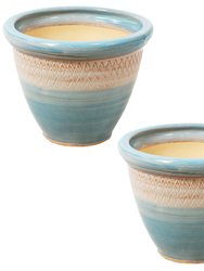 Sunnydaze Purlieu Ceramic Planter (Set Of 2) 12"- Shoreline - Light Blue