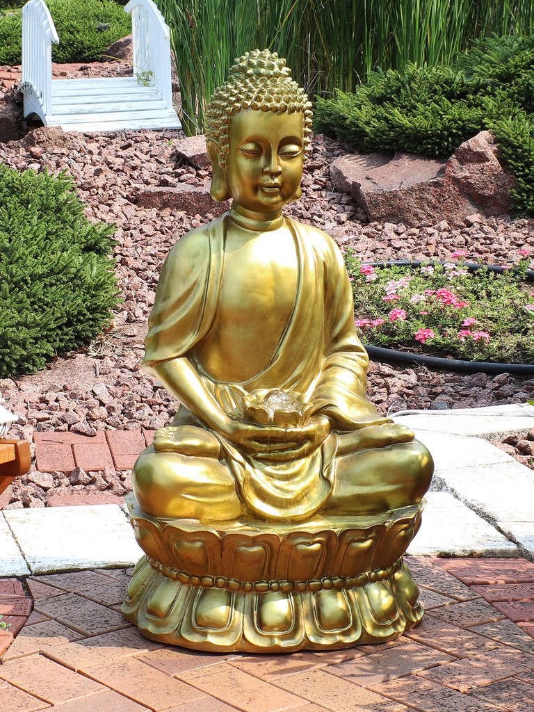 Sunnydaze Relaxed Buddha Outdoor Water Fountain with LED Lights - 36 in