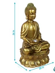 Sunnydaze Relaxed Buddha Outdoor Water Fountain with LED Lights - 36 in
