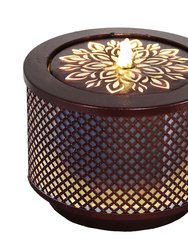 Sunnydaze Repeating Diamond Cylinder Iron Water Fountain with LED Lights - Brown