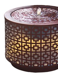 Sunnydaze Repeating Squares Cylinder Iron Water Fountain with LED Lights - Brown
