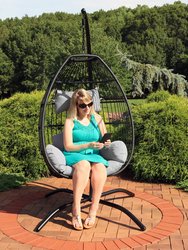 Sunnydaze Resin Wicker Hanging Egg Chair with Steel Stand/Cushions - Gray