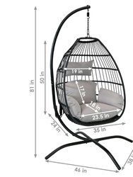 Sunnydaze Resin Wicker Hanging Egg Chair with Steel Stand/Cushions - Gray