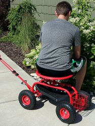 Sunnydaze Rolling Garden Cart w/ Extendable Steering Handle Seat & Basket