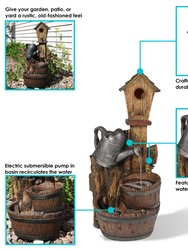 Sunnydaze Rustic Birdhouse and Garden Watering Can Water Fountain - 31 in