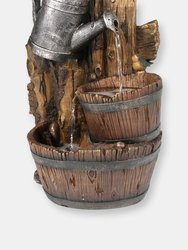 Sunnydaze Rustic Birdhouse and Garden Watering Can Water Fountain - 31 in