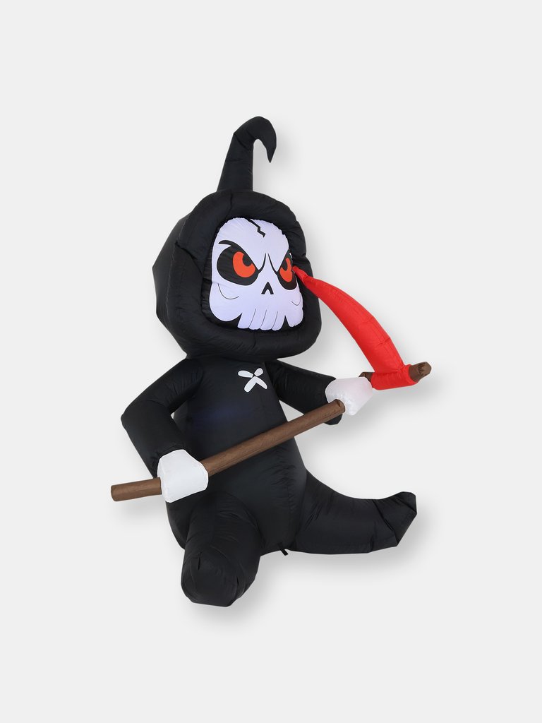 Sunnydaze Skeleton Grim Reaper Halloween Inflatable Yard Decoration - 5 ft - Black