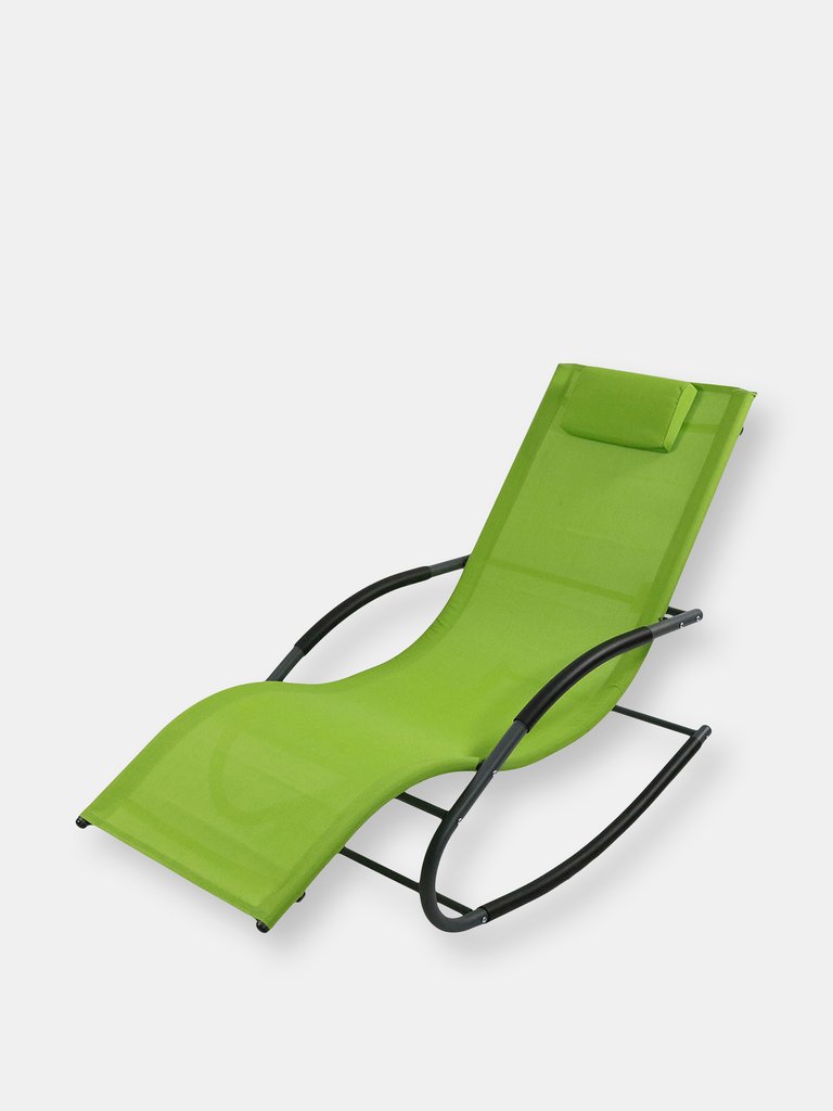 Sunnydaze Sling Outdoor Rocking Wave Lounger with Pillow - Green - Green