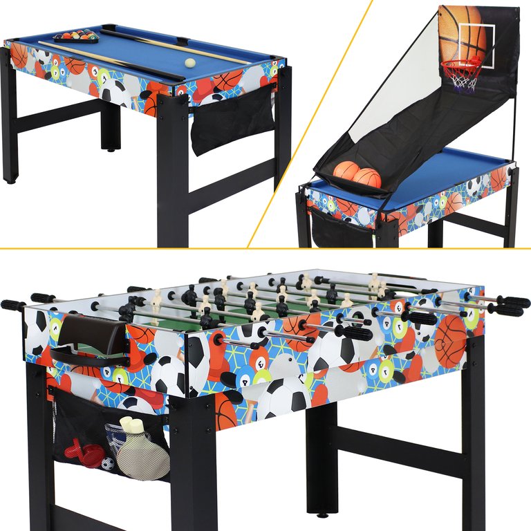 Sunnydaze Sport Collage 5-In-1 Multi-Game Table - Blue