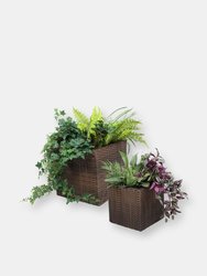 Sunnydaze Square Polyrattan Indoor Planters - 1 Large/1 Small Planter