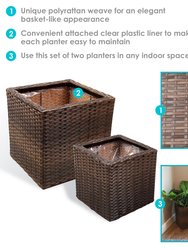 Sunnydaze Square Polyrattan Indoor Planters - 1 Large/1 Small Planter