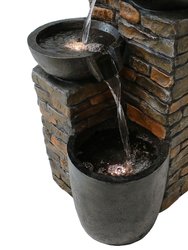 Sunnydaze Staggered Bowls Tiered Water Fountain with LED Lights - 34 in