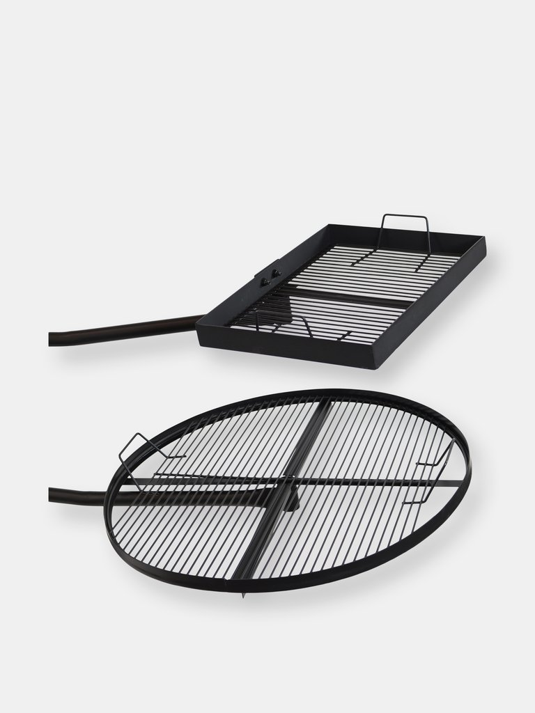 Sunnydaze Steel Fire Pit Cooking Grill Swivel Set with Stand/Ground Stake