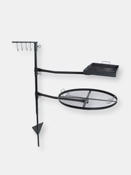 Sunnydaze Steel Fire Pit Cooking Grill Swivel Set with Stand/Ground Stake - Black