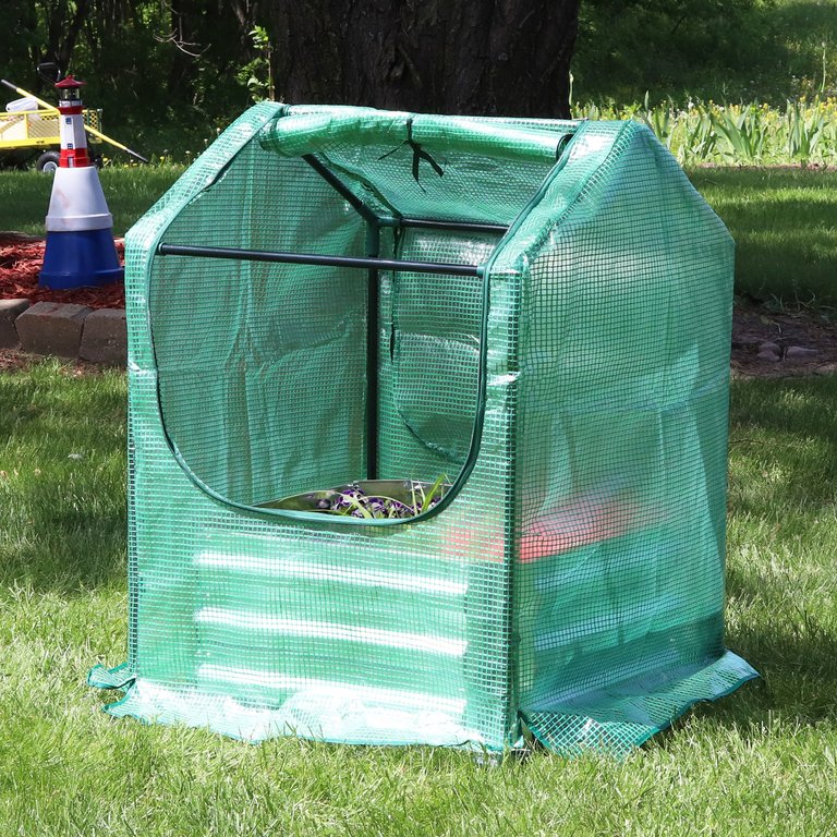 Sunnydaze Steel Raised Garden Bed and Greenhouse Kit - Green - 2' x 2'