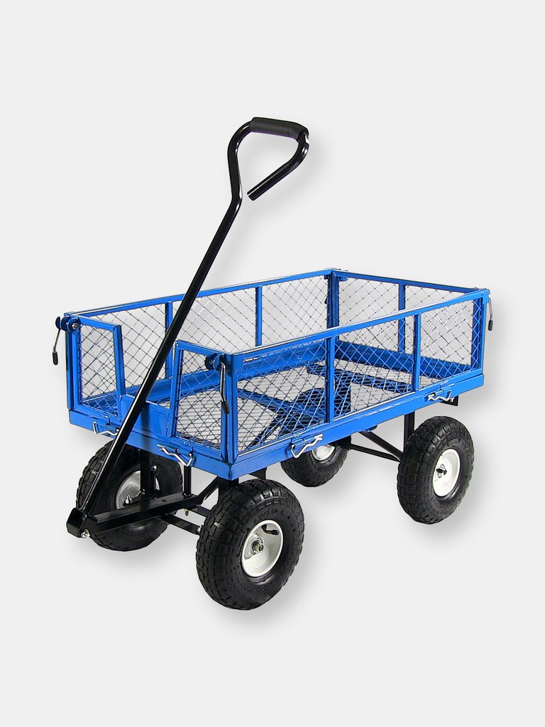 Sunnydaze Steel Utility Cart w/ Removable Folding Sides Red - 400-Pound Capacity - Blue