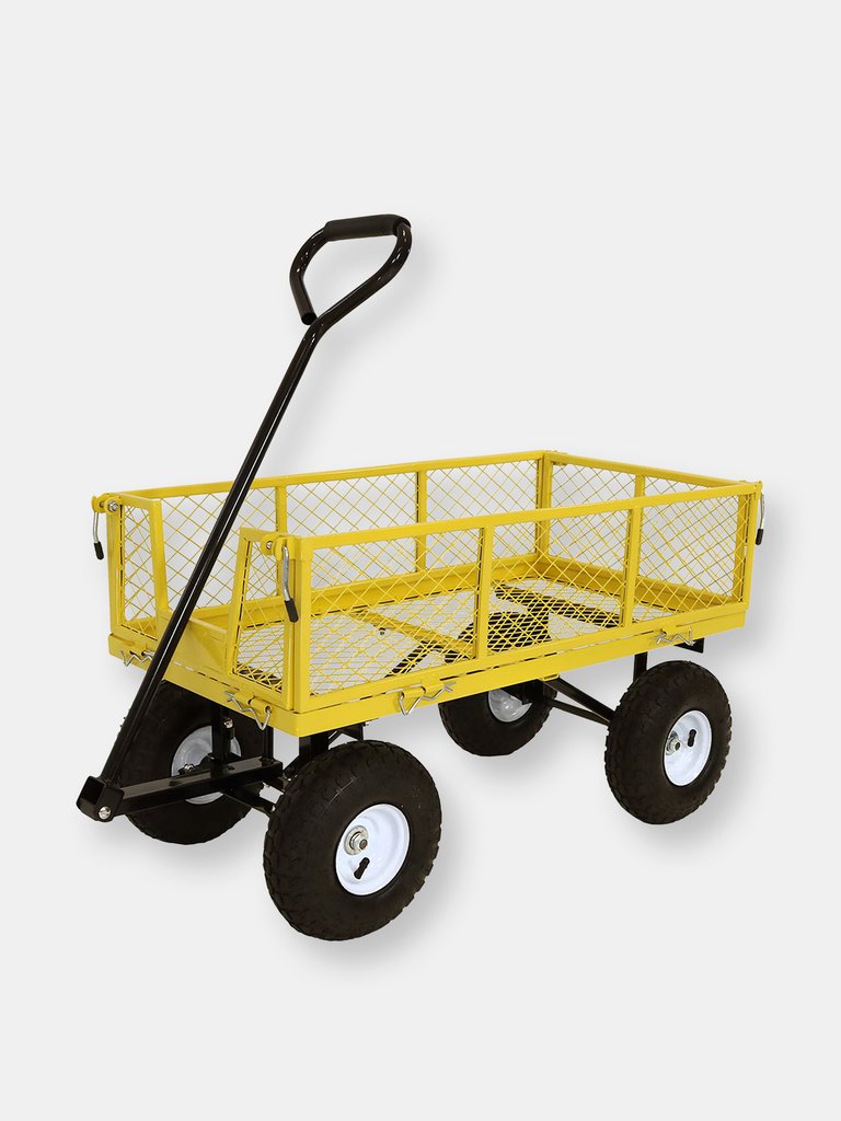 Sunnydaze Steel Utility Cart w/ Removable Folding Sides Red - 400-Pound Capacity - Yellow