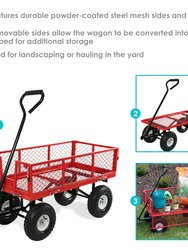 Sunnydaze Steel Utility Cart w/ Removable Folding Sides Red - 400-Pound Capacity