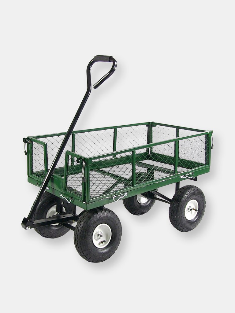 Sunnydaze Steel Utility Cart w/ Removable Folding Sides Red - 400-Pound Capacity - Green