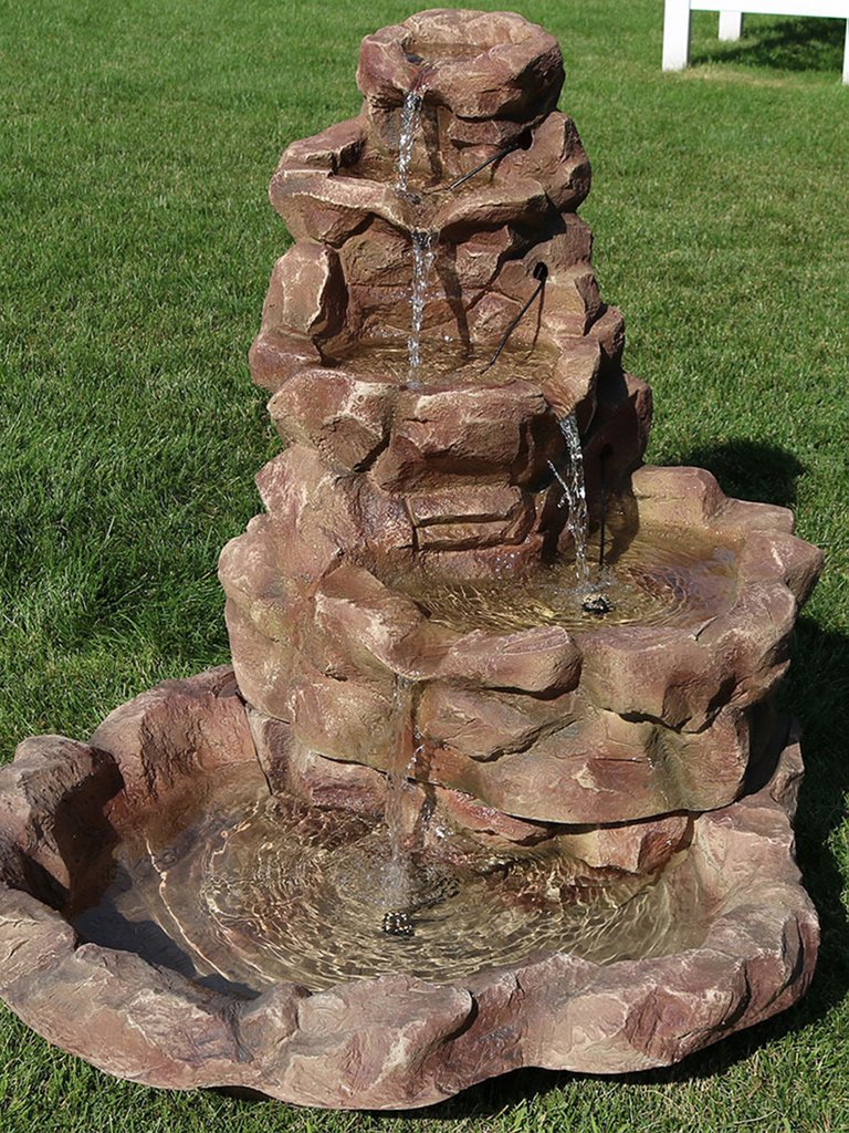 Sunnydaze Stone Springs Outdoor Water Fountain Patio Water Feature w/ LED