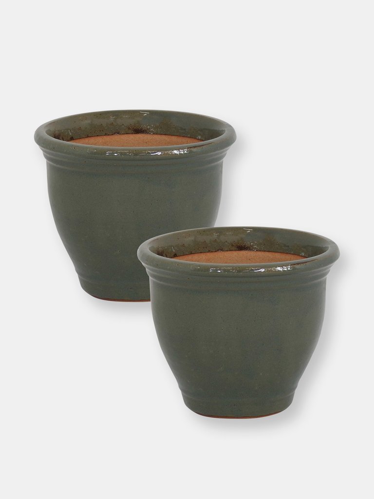 Sunnydaze Studio Glazed Ceramic Planter - Set of 2 - 11-Inch - Grey