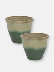 Sunnydaze Studio Glazed Ceramic Planter - Set of 2 - 11-Inch - Light Green
