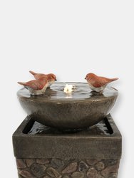 Sunnydaze Three Bathing Bird Birdbath Water Fountain with LED Light - 25 in