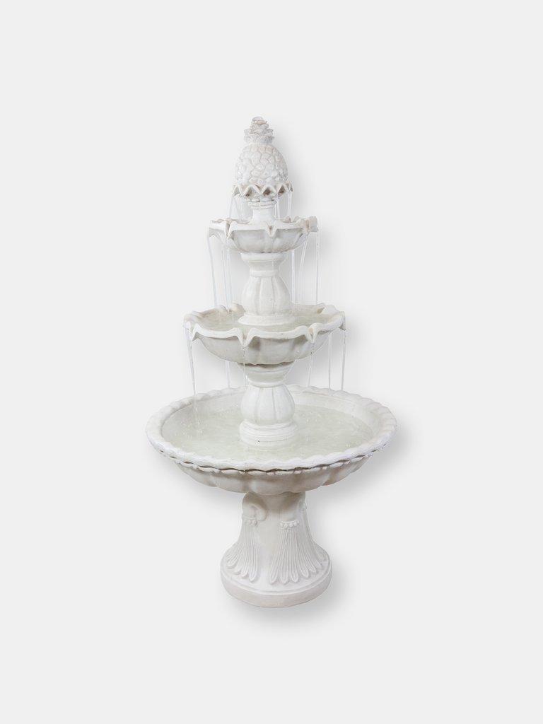 Sunnydaze Welcome Fiberglass Outdoor 3-Tier Water Fountain - White