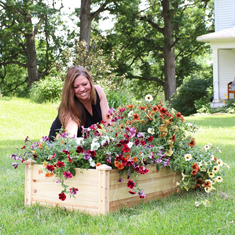 Sunnydaze Wooden Fir Square Raised Garden Bed - 24 x 48.25 in - Natural