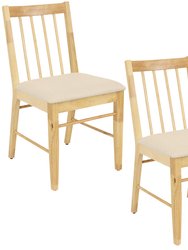 Sunnydaze Wooden Slat-Back Dining Chairs with Cushions - Natural - Set of 2 - Light Brown