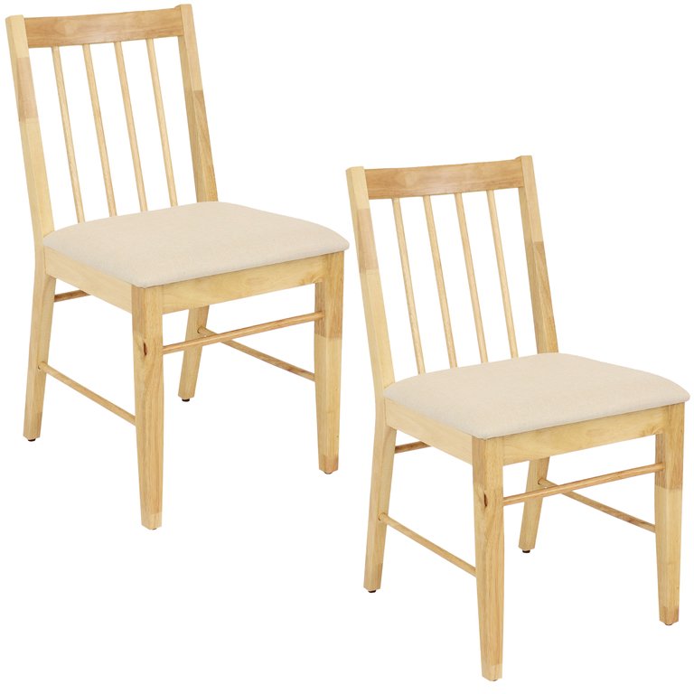 Sunnydaze Wooden Slat-Back Dining Chairs with Cushions - Natural - Set of 2 - Light Brown