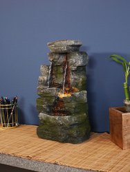 Tabletop Indoor Water Fountain Led Light 14" Towering Cave Waterfall Table Décor